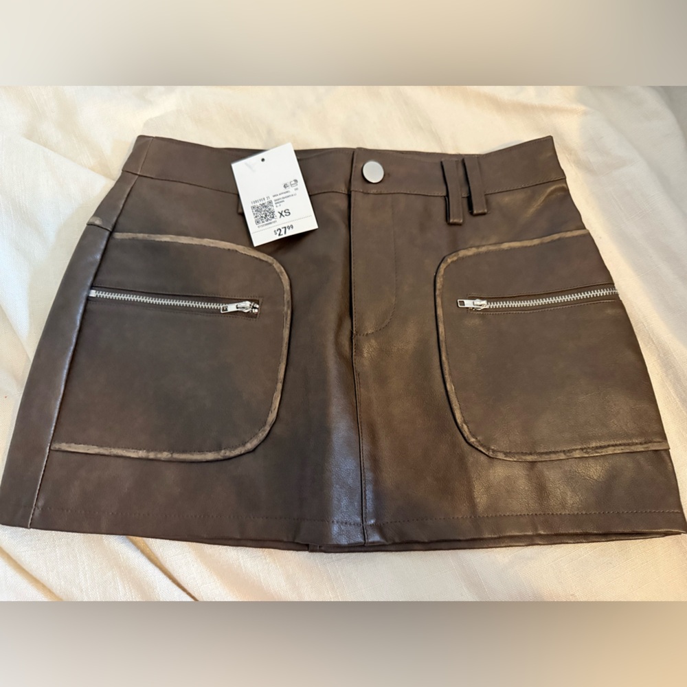 Forever 21 Brown Mini Skirt with Zipper Pockets